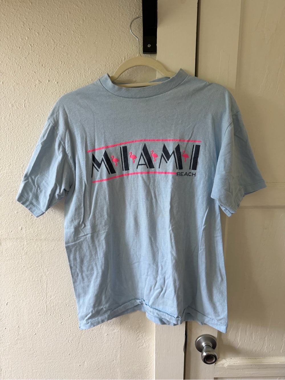 Light Blue Miami Beach Vintage Cotton T Shirt